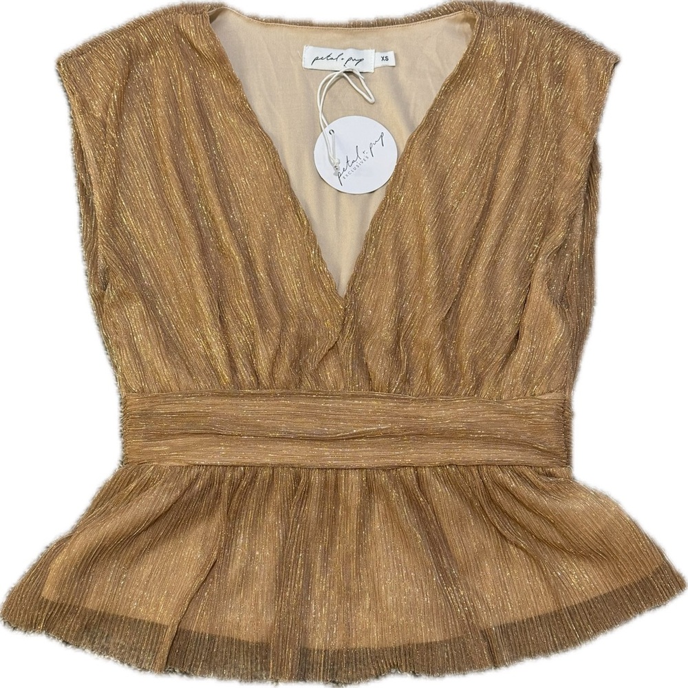 Anthropologie Gold Shimmer Blouse - Picture 4 of 6